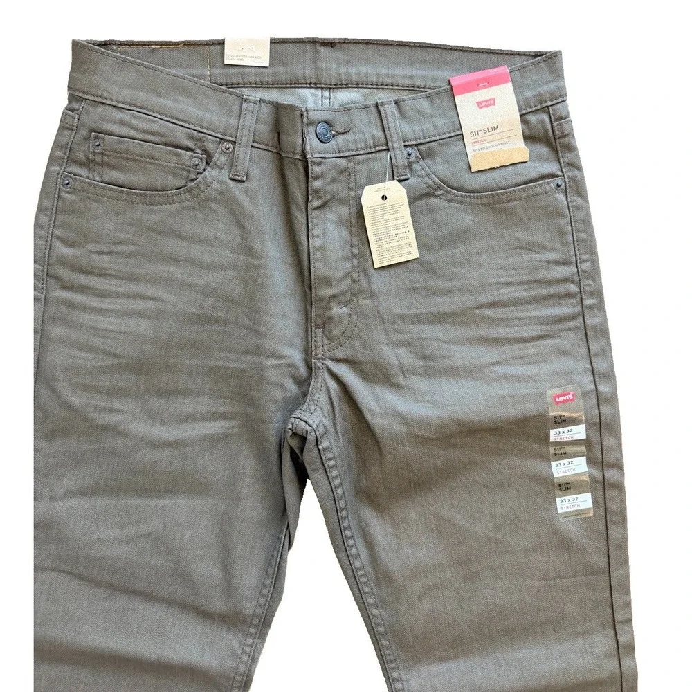Levi's 511 Men's Slim Fit Pants Gray Olive Twill W33 L32 511 Jeans NWT 33x32